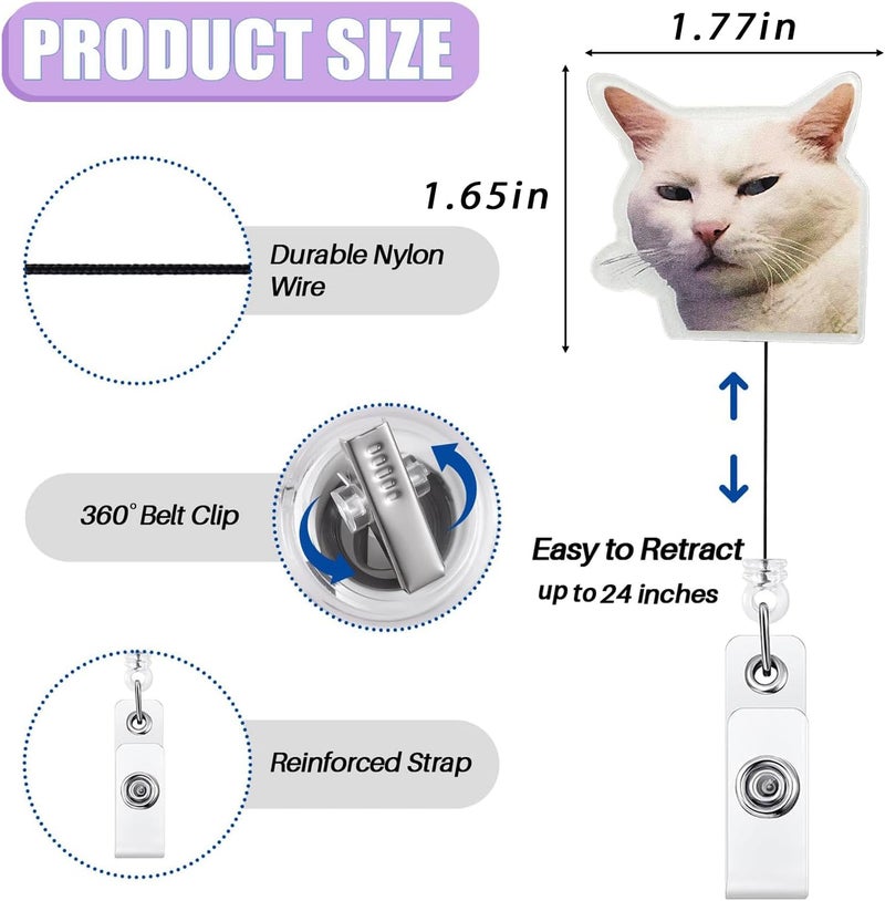 Bydevia Funny Cat Meme Badge Reel Retractable for Nurse Nursing RN CNA LPN Medical Worker & Office Staff | Cute Vet Tech Gifts Cat ID Name Badge Holder with Alligator Clip & 24” Durable Nylon Cord | Acrylic - Image 2